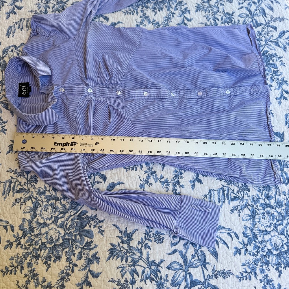 ECI New York Blue Striped Long Sleeve Button Down Shirt Dress 6 Preppy‎ Classic - Picture 11 of 14